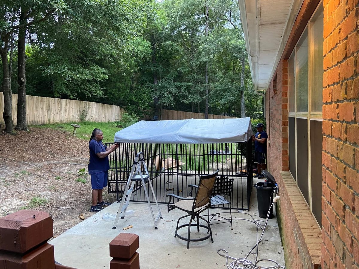 Outdoor kennel build in progress
